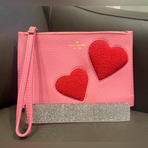 kate spade Handbags - Kate Spade On Purpose Beaded Heart Wristlet